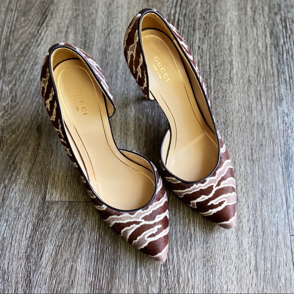 Gucci Brown and Cream Zebra-Print Pointed-Toe Stilettos - Picture 7 of 16